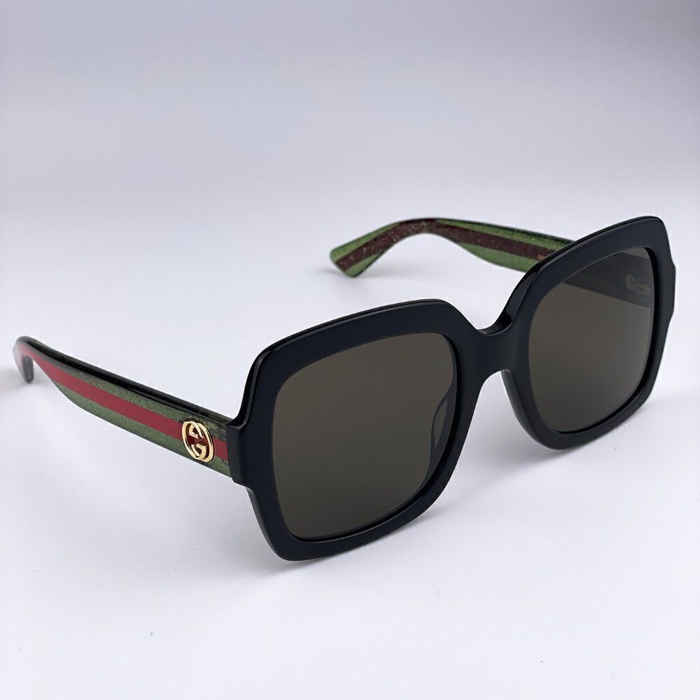 NEW GUCCI GG0036SN 002 Black Green Red Square Women Sunglasses